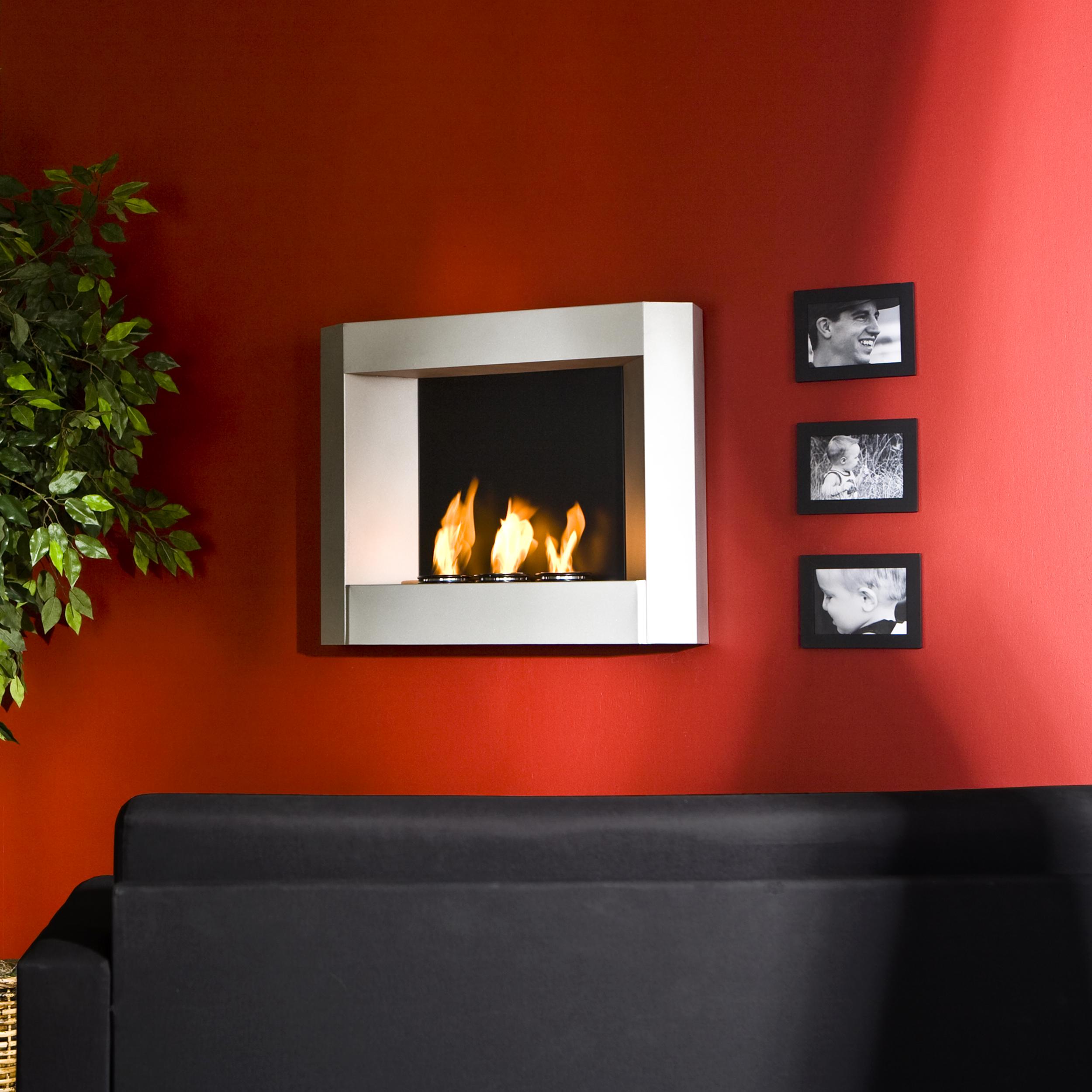 SEI Contemporary Wall Mount Gel Fuel Fireplace, Silver