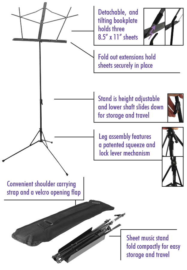 On stage SM7022BB Detachable Sheet Music Stand with Bag