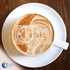 Orbit gum, fresh breath after coffee. Coffee cup with embossed Orbit logo in foam.