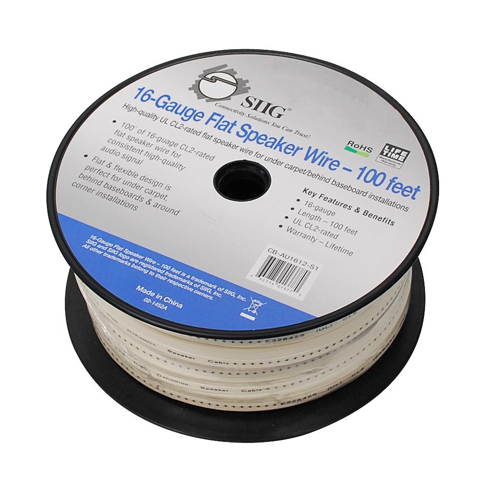 SIIG 16Gauge UL CL2rated Flat Speaker Wire for Under Carpet and Behind Baseboard