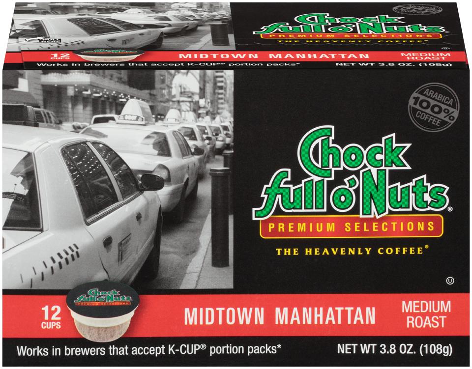 Chock full o'Nuts Coffee Midtown Manhattan Medium Roast, 12 Single