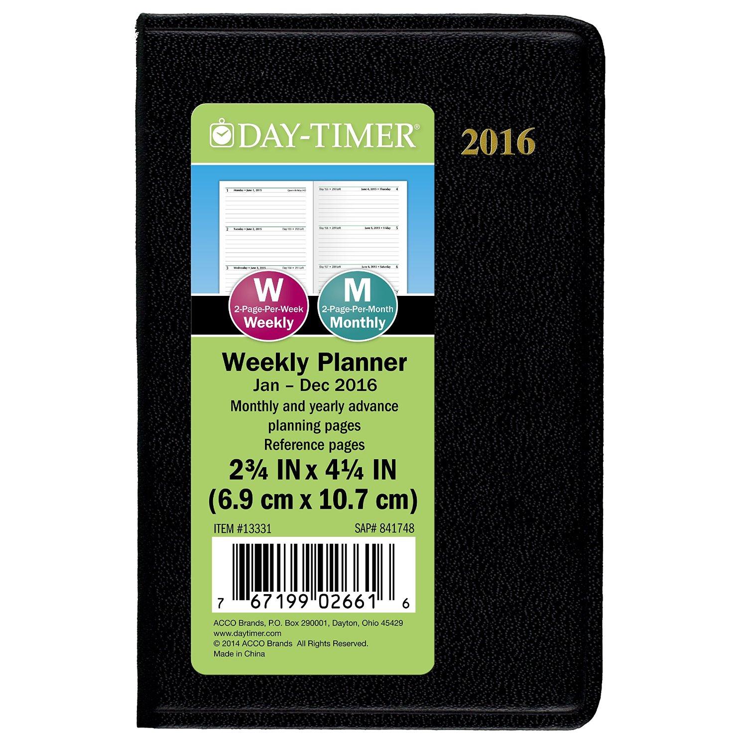 DayTimer Mini Weekly Planner 2016, 12 Months, Pocket Size