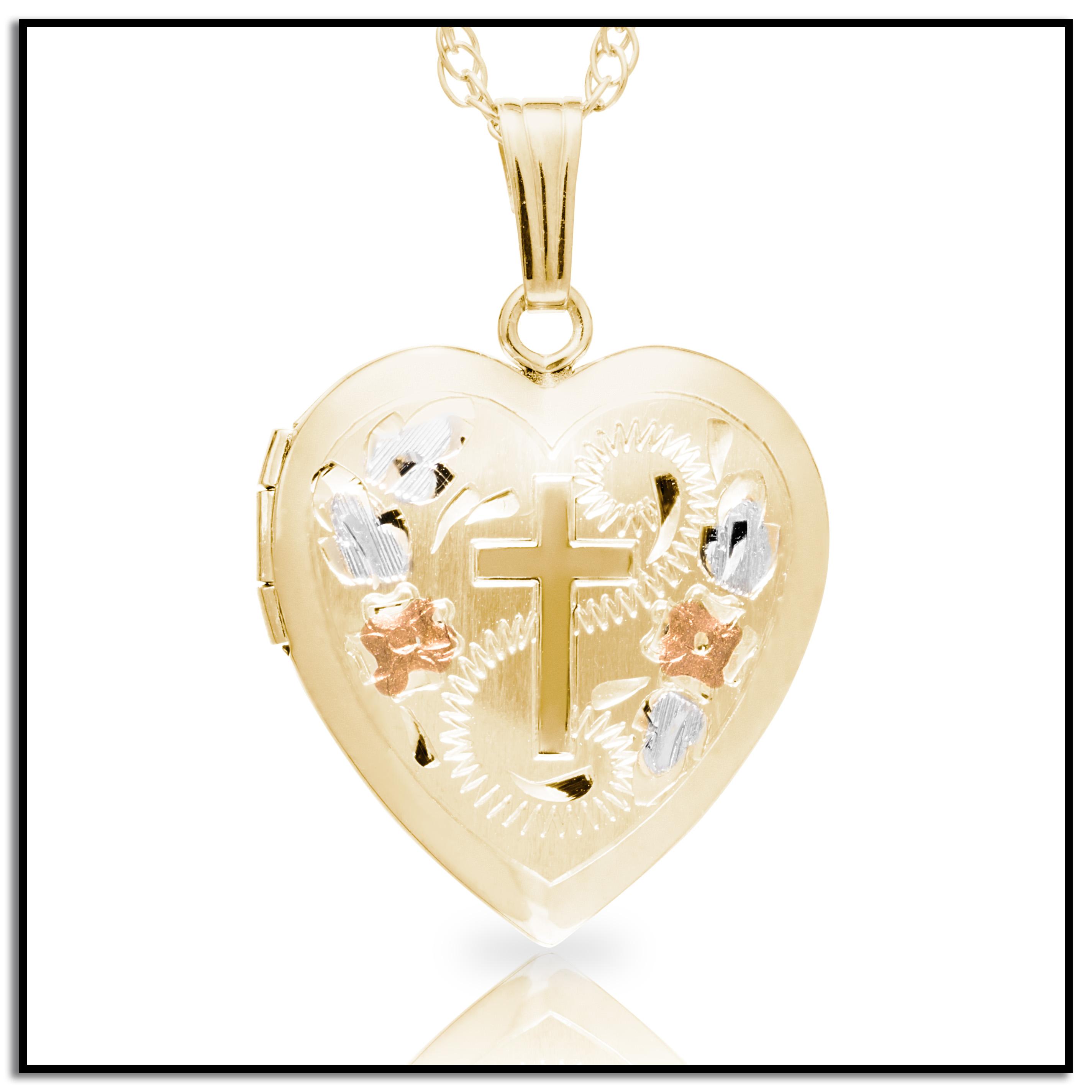 14k Yellow GoldFilled Engraved Cross Heart Locket,