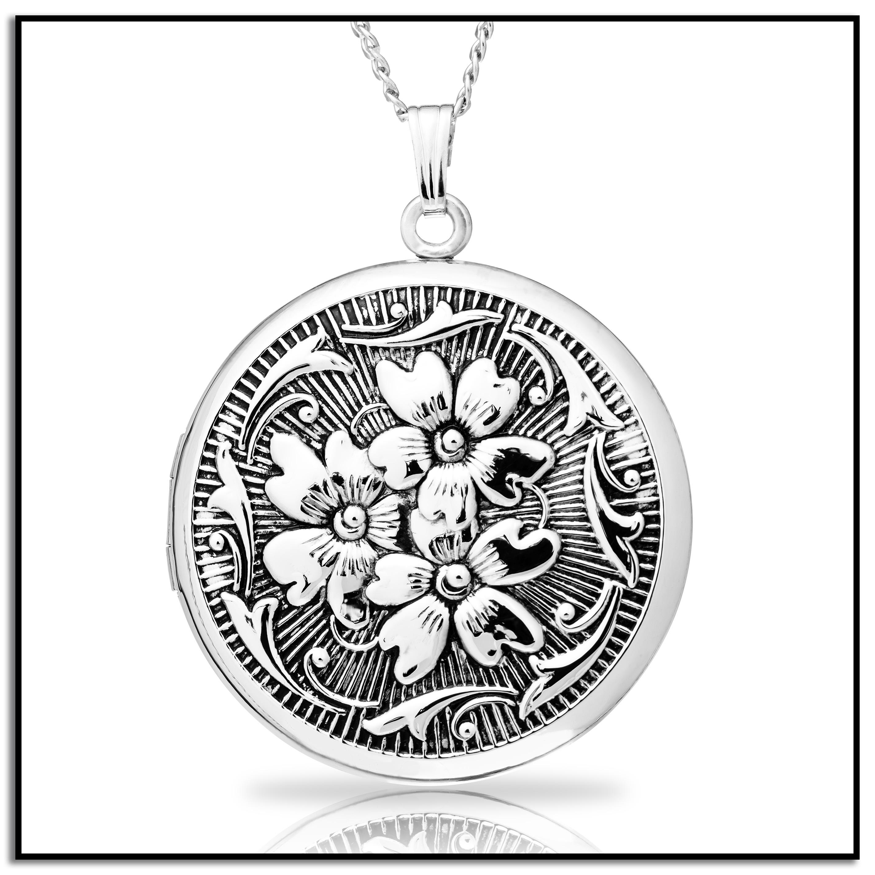 Sterling Silver Round Embossed Antique Finish Locket