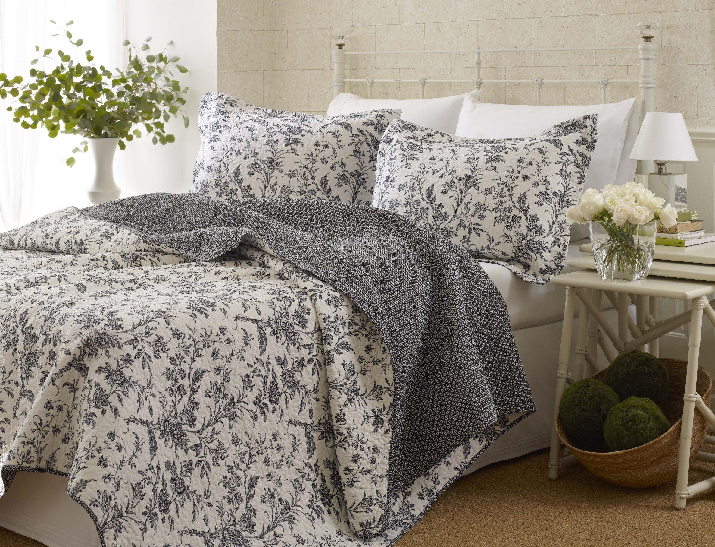Laura Ashley Amberley Quilt Set, King (Black) Home & Kitchen
