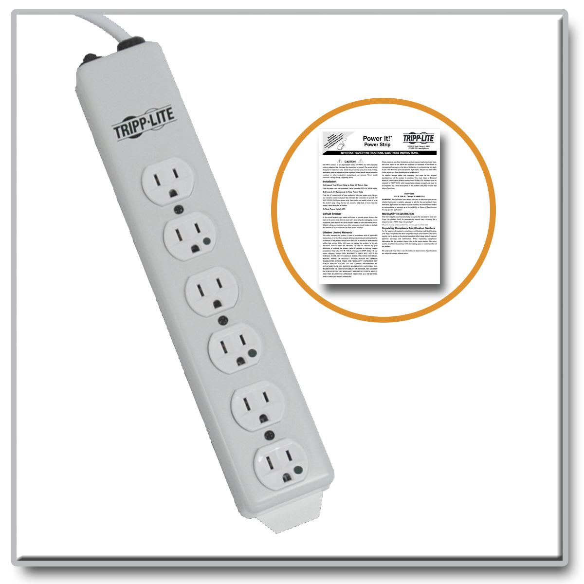 Tripp Lite 6 Outlet MedicalGrade Power Strip, UL1363 NOT