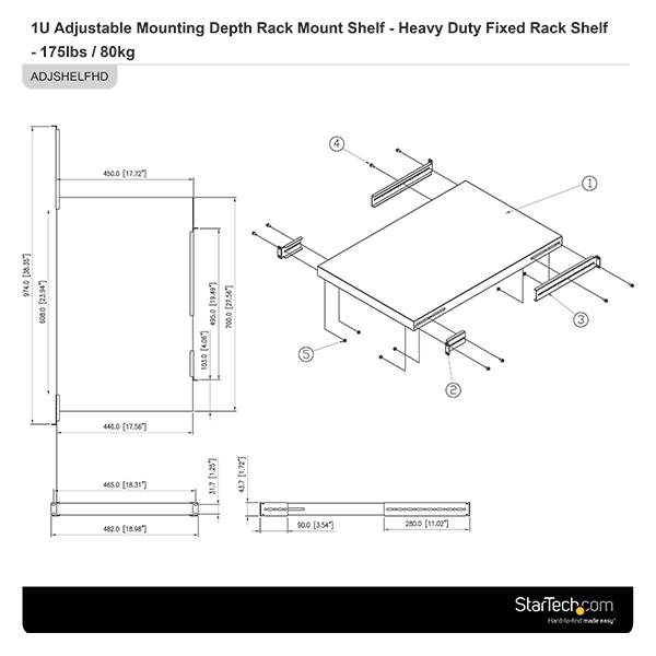 1U Adjustable Mounting Depth Rack Mount Shelf