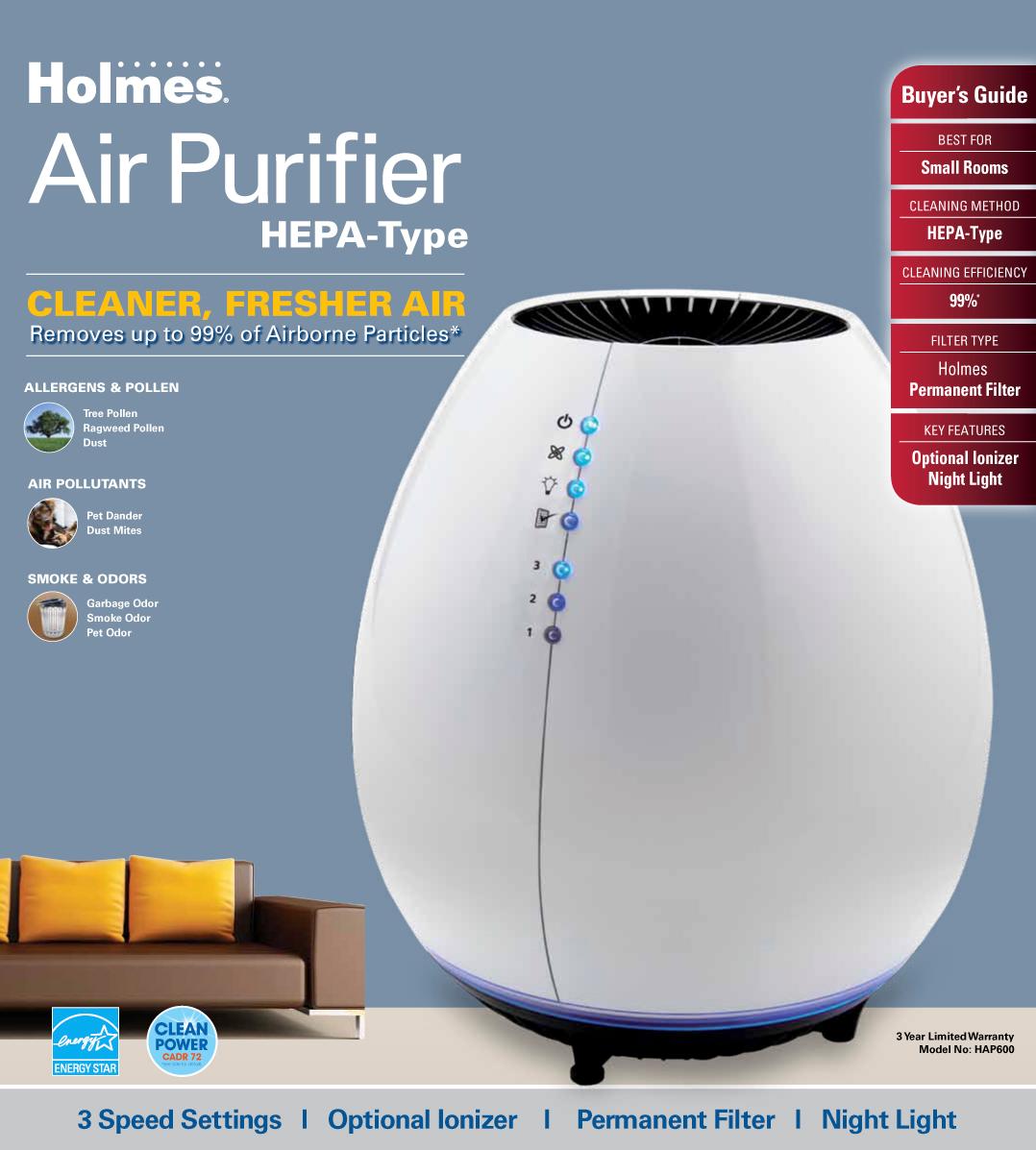Holmes HAP600U HEPAType Egg Air Purifier, Permanent