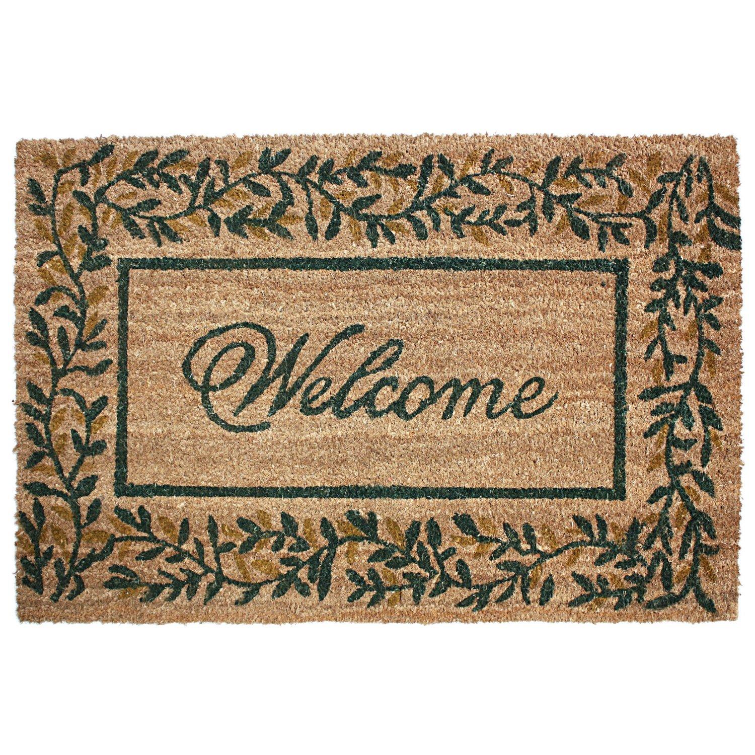 J & M Home Fashions Olive Leaves Vinyl Back Coco Doormat
