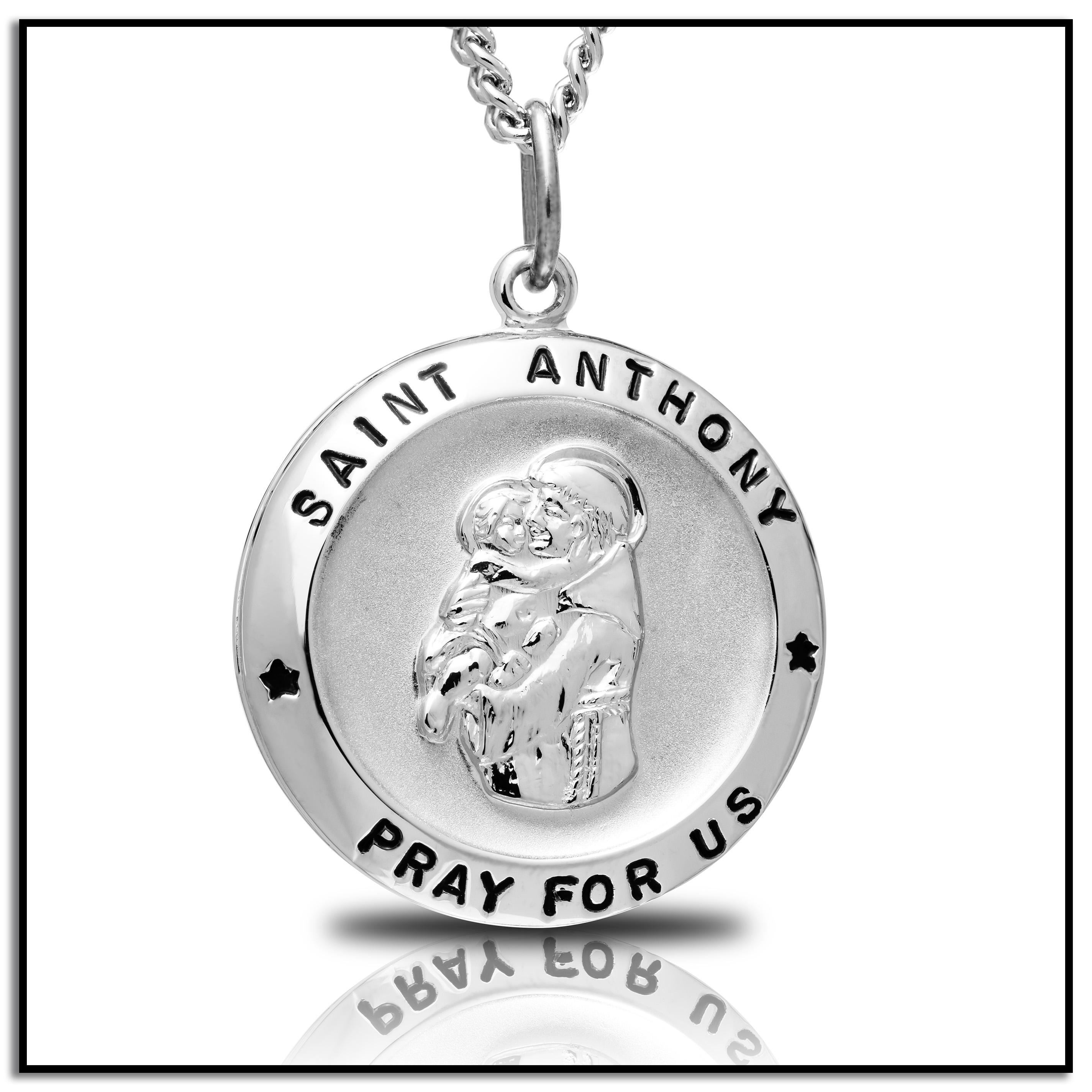 Sterling Silver Round Saint Anthony Pendant Necklace,