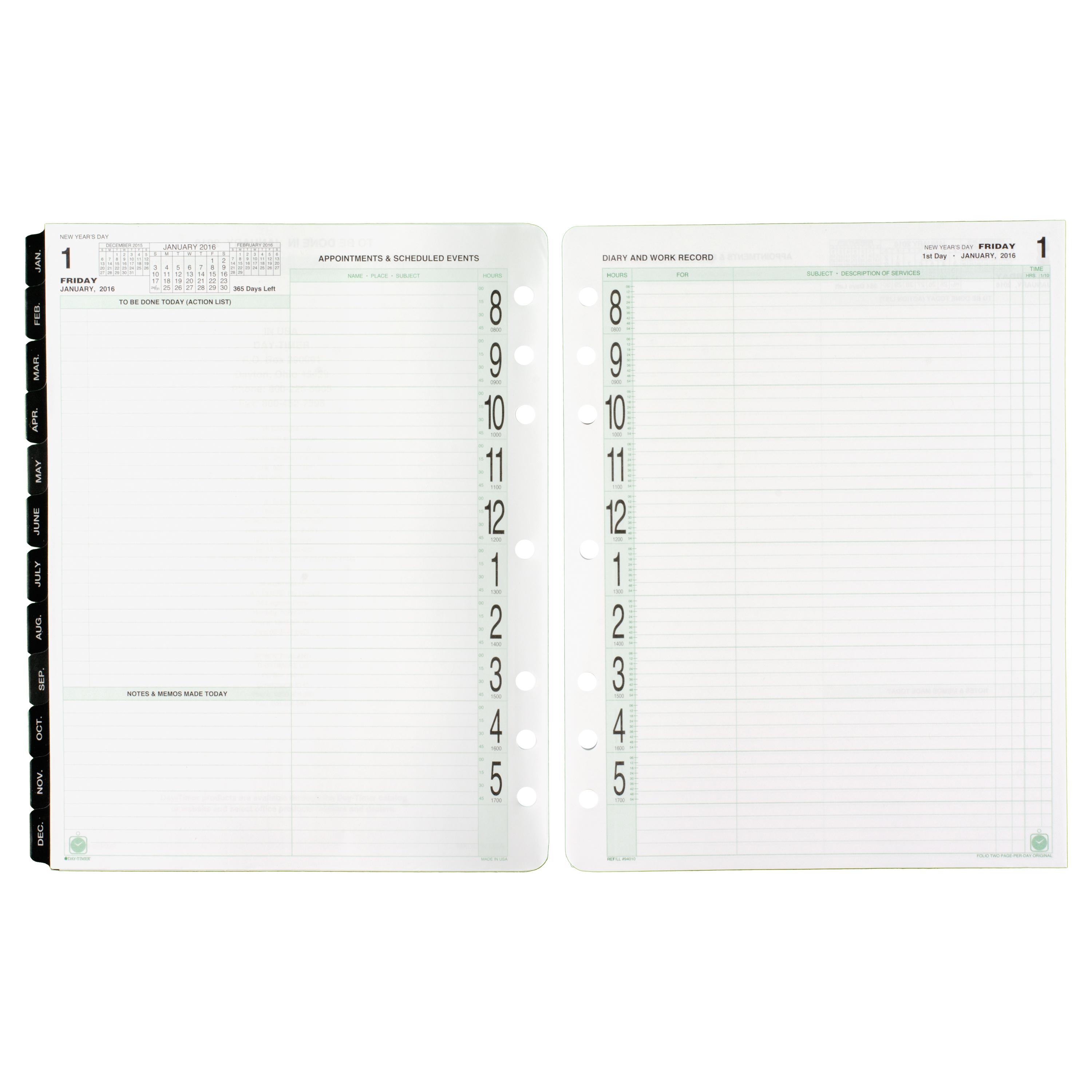 DayTimer Daily Planner Refill 2016, Two Page Per Day