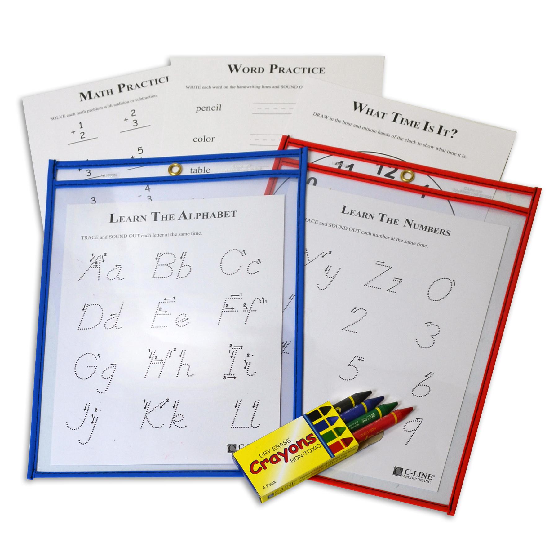 CLine Reusable Dry Erase Pockets, 9 x 12 Inches, Assorted