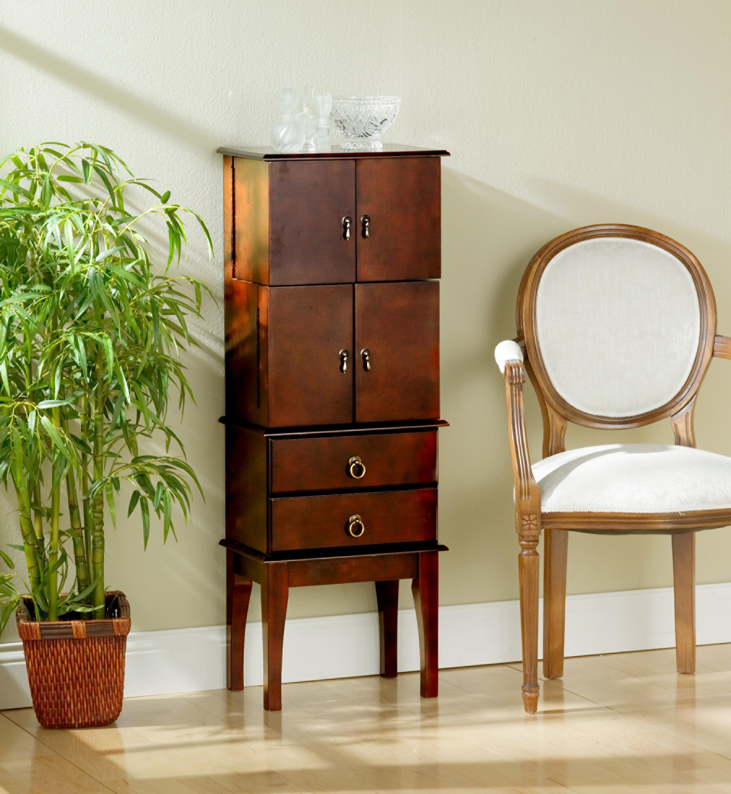 SEI Freestanding Cherry Jewelry Armoire Kitchen & Dining