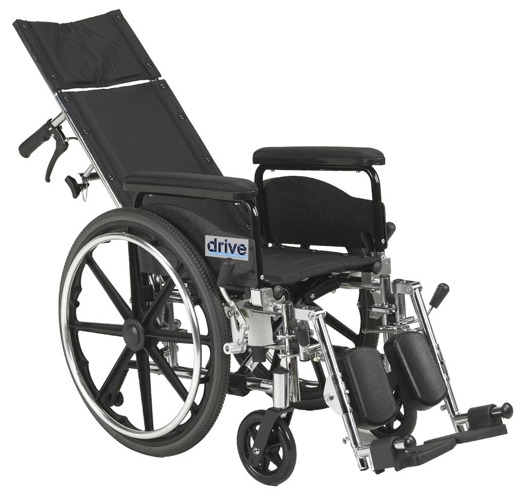 Drive Medical Viper Plus GT Full Reclining Wheelchair, Full Arms, 18Inch Seat Width