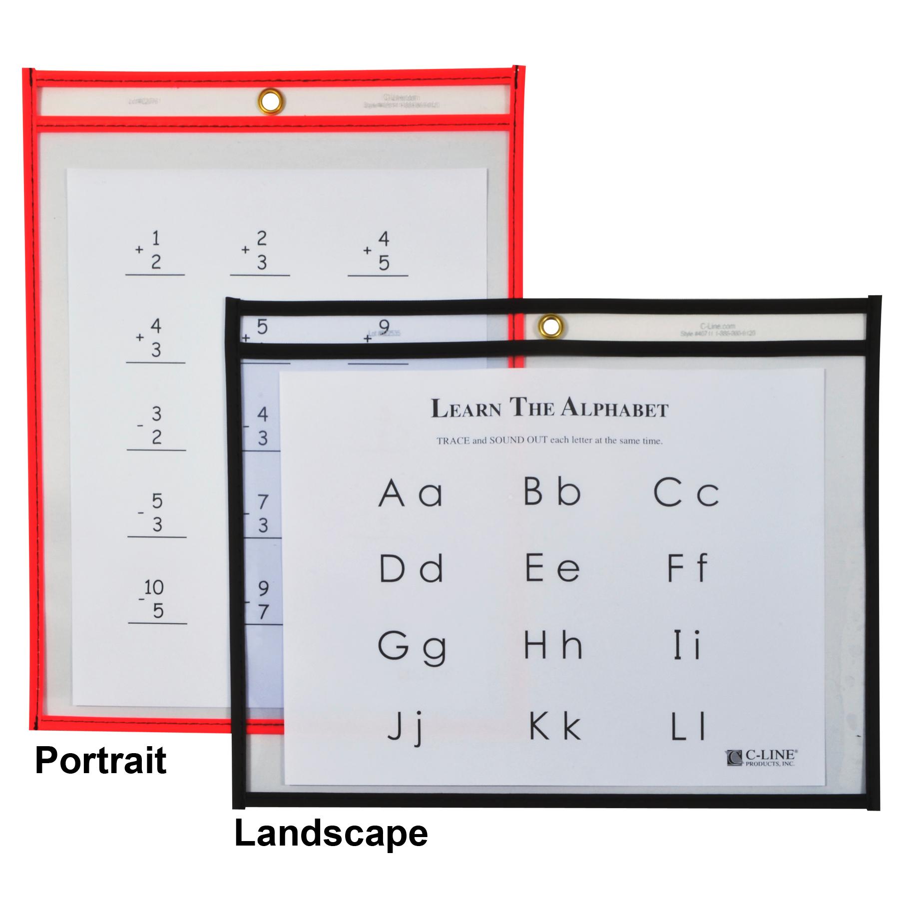 CLine Reusable Dry Erase Pockets, 9 x 12 Inches, Assorted