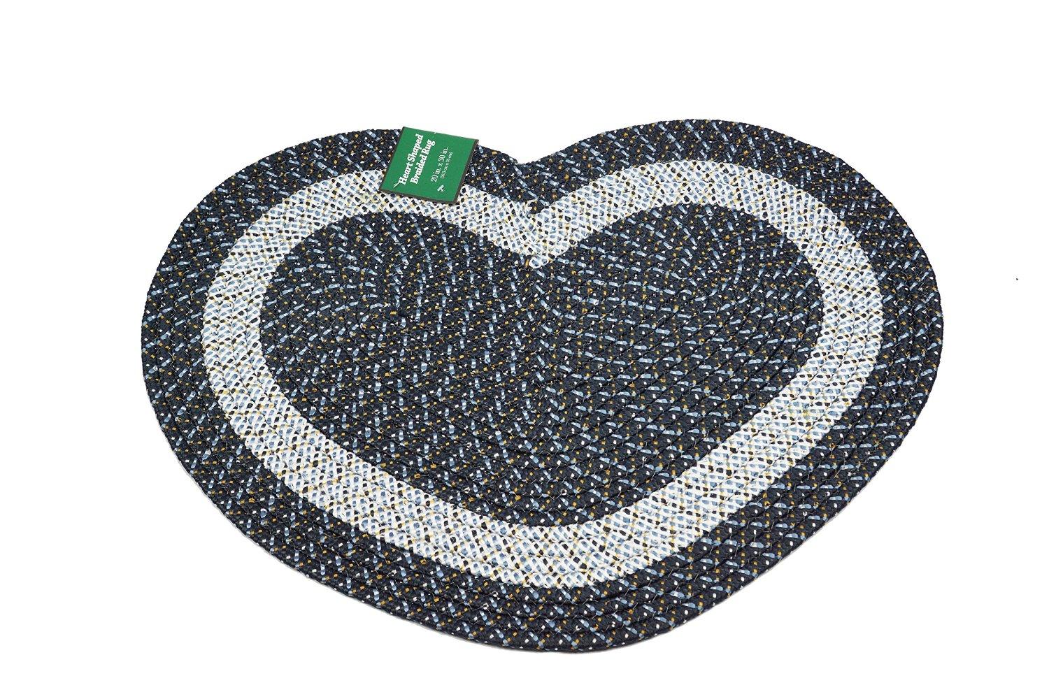 Emerald Wholesale Heart Shaped Braided Rug, 20" X 30", Black