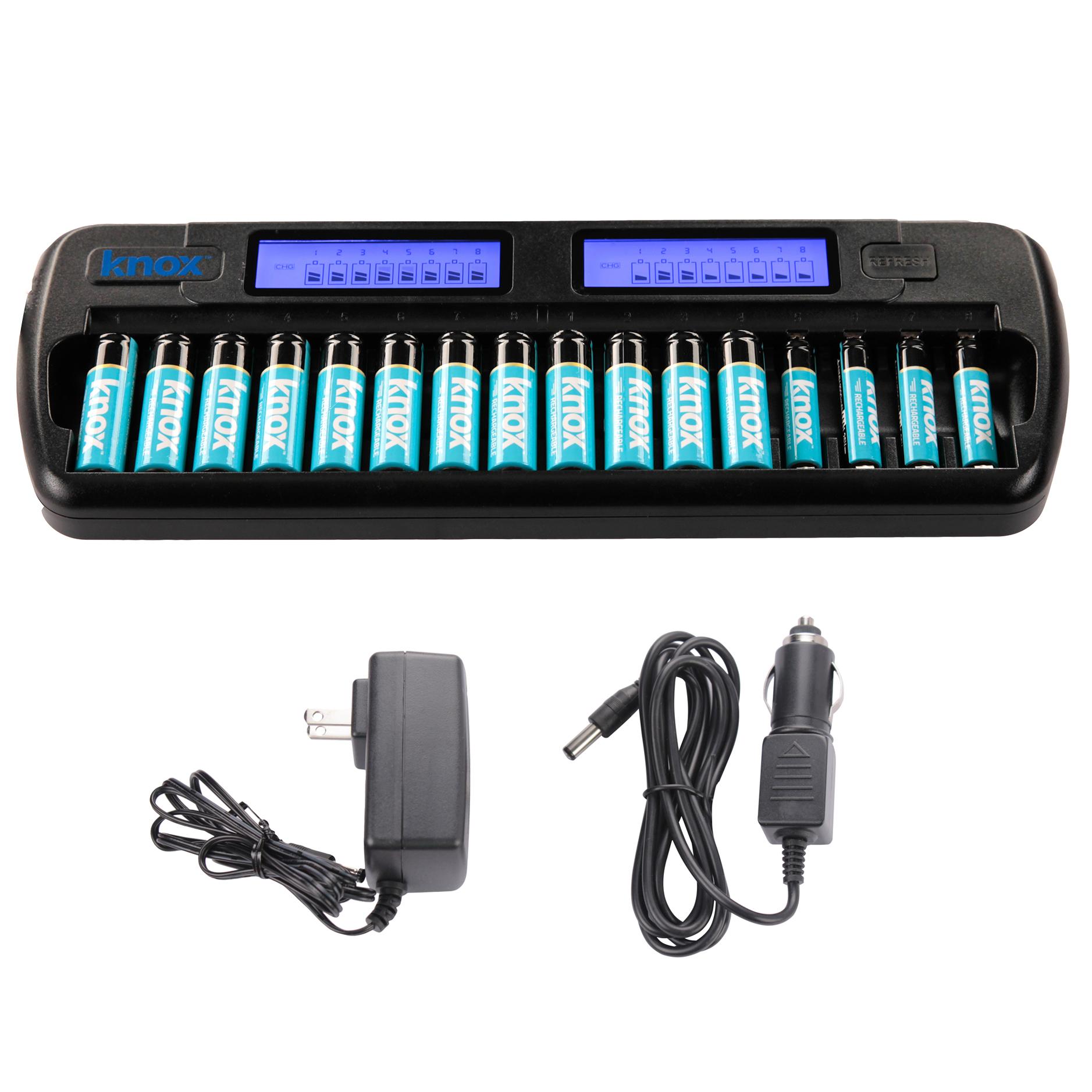 Knox 16Bay Rapid NiMH AA/AAA Battery Charger With 12 AA & 4 AAA Batteries Electronics