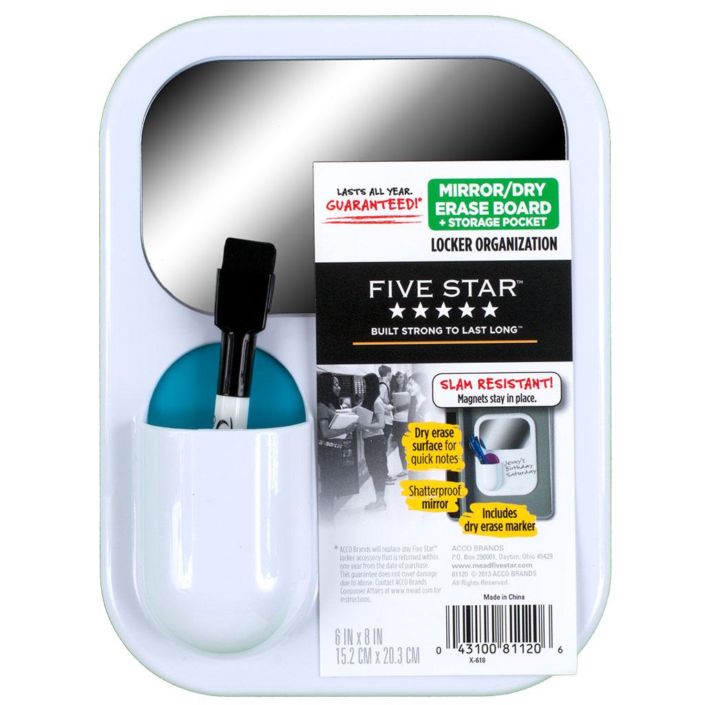 Five Star Locker Organizer, Combo Dry Erase Board and Mirror, 6 x 8 Inches, White