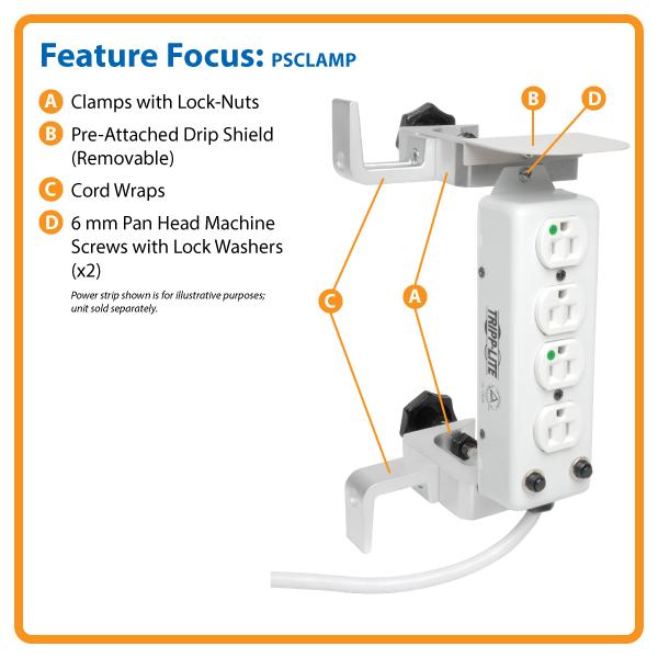 TRIPP LITE PSCLAMP Medical Power Strip Mounting Clamp Drip