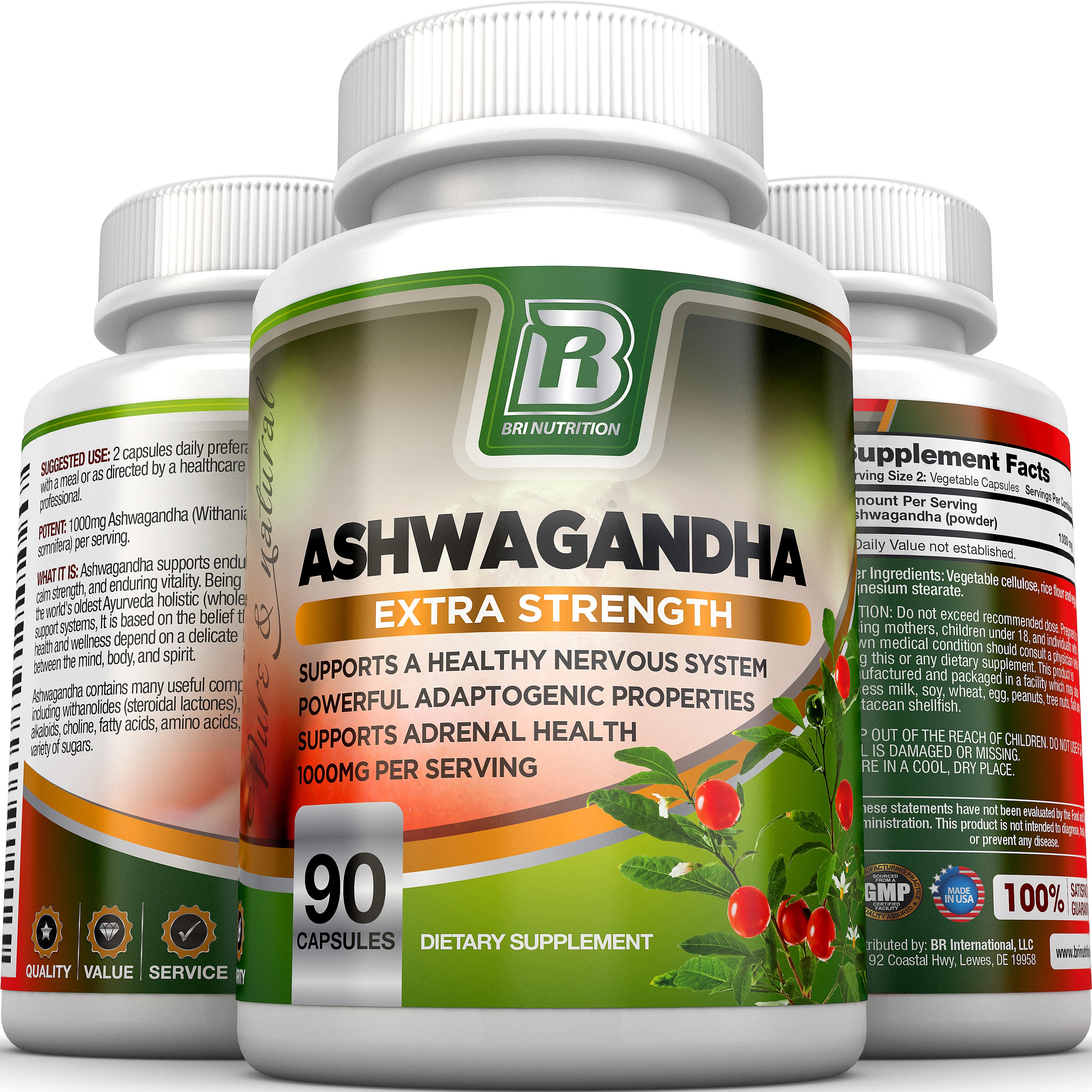 BRI Nutrition Ashwagandha 90 Count 1000mg Pure