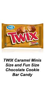Enjoy the delectable combination of caramel chocolate and cookie in a mini or fun size TWIX Bar.