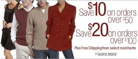 Save $10 on Orders over $50, Save $20 on Orders over $100 from Select Merchants