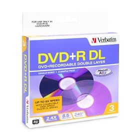 Verbatim  8.5 GB 2.4x-6x Double Layer Recordable Disc DVD+R DL, Disc Spindle