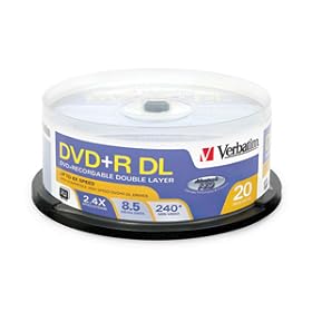 Verbatim  8.5 GB 2.4x-6x Double Layer Recordable Disc DVD+R DL, Disc Spindle