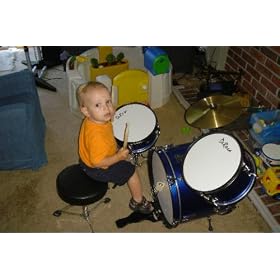 Bridgecraft Child Drum Set with Seat, Sticks and Cymbal - DRM316 - Silver by 