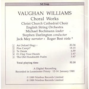 Choral Works Oxford Elegy I Flos Campi | Te Deum | O clap your hands | Old 100th by Vaughan Williams, Stephen Darlington, English String Orch, Christ Church Cathedral Choir, and Roger Best (Audio CD - 1992)