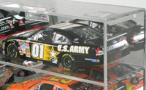 close up corner view of 21 car 1 24 scale display case