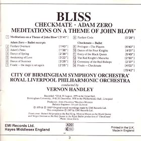 Bliss: Checkmate, Adam Zero, Meditations on a Theme of John Blow by