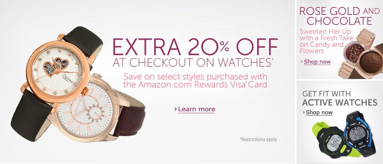 Extra 20% Off at Checkout on Select Jewelry and Watches with the Amazon.com Rewards Visa Card