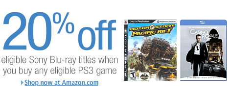 Buy an eligible Sony PS3 Game and get 20% off Sony Action/Adventure Blu-ray Movies