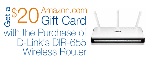 Get a $20 Amazon.com Gift Card with the purchase of D-Link’s DIR-655 Wireless Router