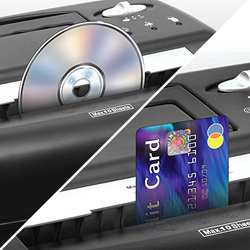 Destroys CDs, credit cards, staples and small paper clips