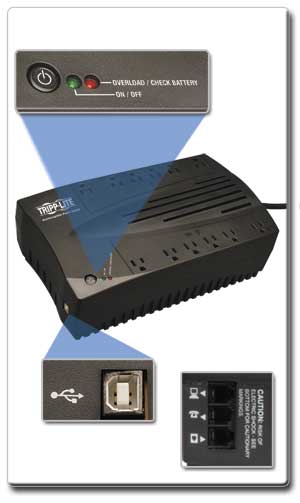 AVR750U USB Port and LEDs; Tel/DSL Surge Protection
