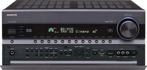 View of the Onkyo TX-NR3008 9.2-Channel Network A/V Receiver with front pop up/down control panel open