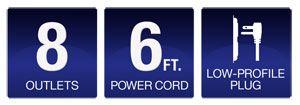 Eight-Outlet AV Surge Protector with 6-Foot Power Cord and Telephone and Cable/Satellite Protection