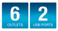 Six-Outlet Wall-Mount Surge Protector with Two USB Ports