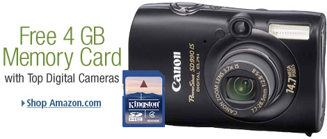 Free 4GB Memory Card with Top Digital Cameras and Camcorders from Amazon.com