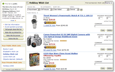 Example view of a Wish List