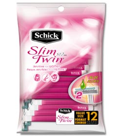 Schick Slim Twin for Women Disposable Razors with Aloe, 12 Razors (3-Pack) Product Shot