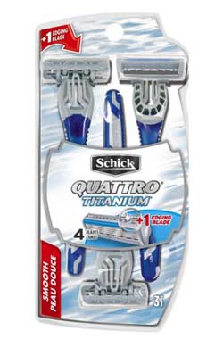 Schick Quattro for Men Titanium Razors, Disposable, 3 Razors (3-Pack) Product Shot