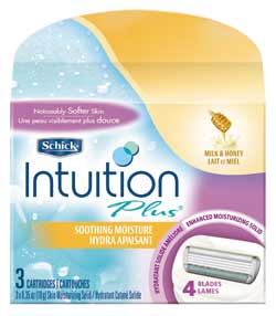 Schick Intuition Plus Soothing Moisture Refill Cartridges, Milk & Honey, 3 Cartridges (2-Pack) Product Shot
