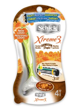 Schick Xtreme3 Razors with Hawaiian Tropic Scented Handles, 4 Razors (2-Pack) Product Shot