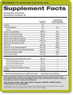 SmartyPants Adult Gummy Multivitamins + Omega 3's + Vitamin D: 30 Day Supply Supplement Facts