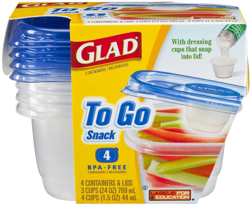 Glad To Go Cups Snack Food Storage Containers, 24 Ounce, 4
