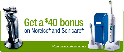 Get $40 toward a future order when you spend $139 on Norelco Sonicare Products