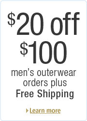 $20 Off $100 plus Free Shipping on Select Outerwear for Young Men